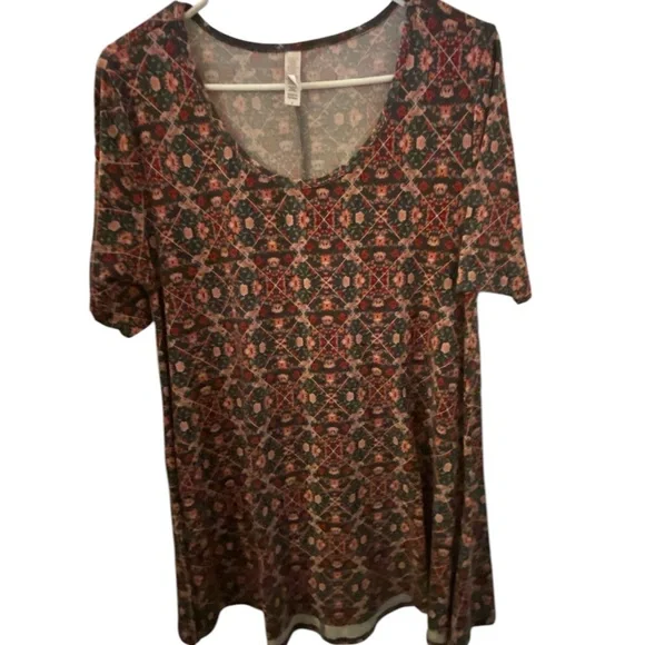 LuLaRoe Orange Brown Graphic Tunic Short Sleeve Dress - Picture 2 of 7